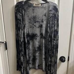 DJT Black & Gray Tie-Dye Open Front Cardigan